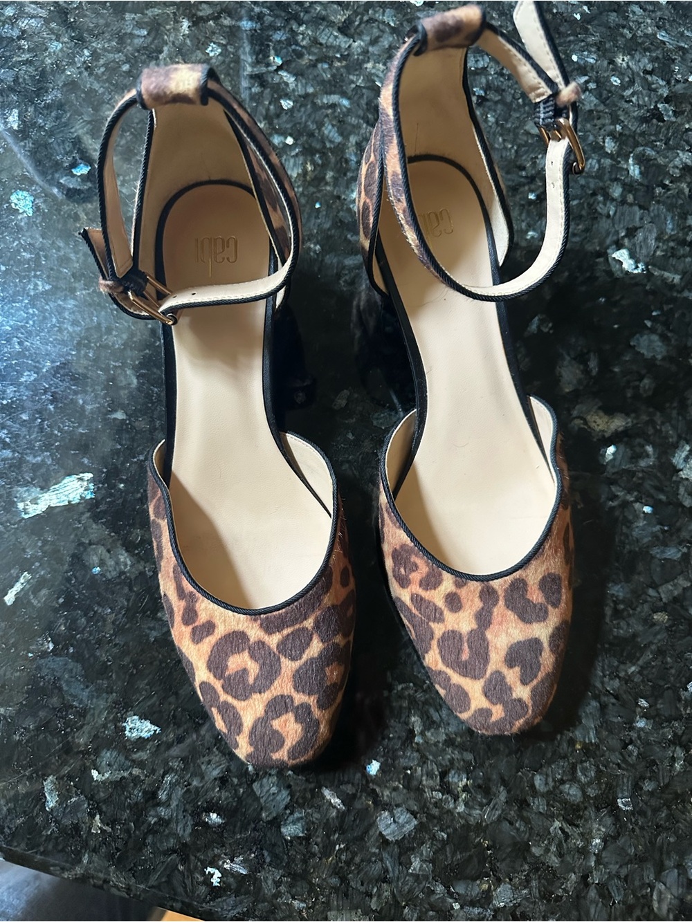 CAbi Kiki Leopard-Print Ankle-Strap Heels in Brown and Black